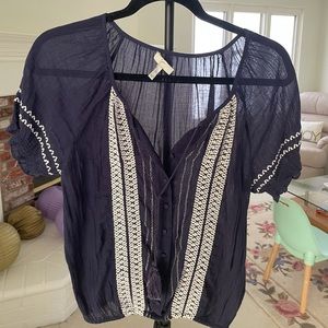 Joie Bohemian Puff Sleeve Tassels Top